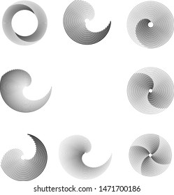 Speed Lines in Circle Form . Spiral Vector Illustration .Technology round Logo . Design element . Abstract Geometric shape . Striped border frame for image