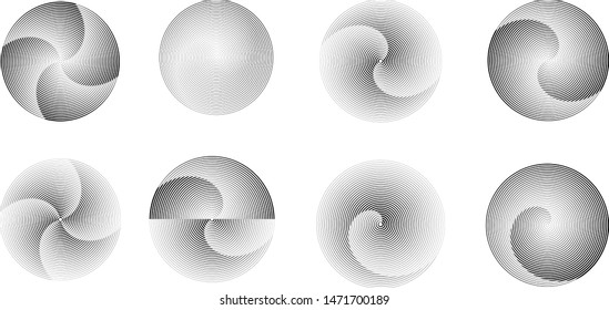 Speed Lines in Circle Form . Spiral Vector Illustration .Technology round Logo . Design element . Abstract Geometric shape . Striped border frame for image