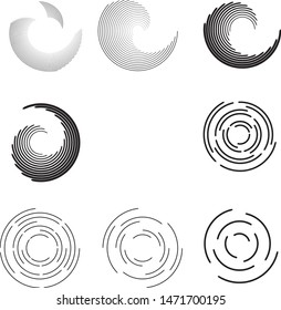 Speed Lines in Circle Form . Spiral Vector Illustration .Technology round Logo . Design element . Abstract Geometric shape . Striped border frame for image
