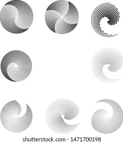 Speed Lines in Circle Form . Spiral Vector Illustration .Technology round Logo . Design element . Abstract Geometric shape . Striped border frame for image