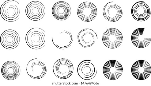Speed Lines in Circle Form . Spiral Vector Illustration .Technology round Logo . Design element . Abstract Geometric shape . Striped border frame for image