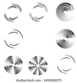 Speed Lines in Circle Form . Spiral Vector Illustration .Technology round Logo . Design element . Abstract Geometric shape . Striped border frame for image