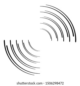 Speed Lines in Circle Form . Spiral Vector Illustration .Technology round Logo . Design element . Abstract Geometric shape . Striped border frame