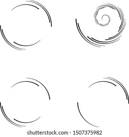 Speed Lines in Circle Form . Spiral Vector Illustration .Technology round Logo . Design element . Abstract Geometric shape . Striped border frame