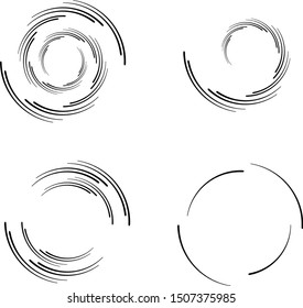 Speed Lines in Circle Form . Spiral Vector Illustration .Technology round Logo . Design element . Abstract Geometric shape . Striped border frame