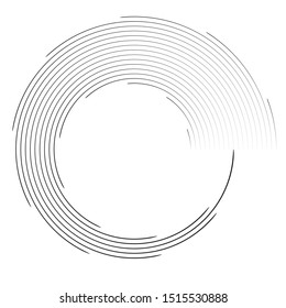 Speed Lines in Circle Form . Spiral Vector Illustration .Technology round Logo . Design element . Abstract Geometric shape . Striped border frame for image