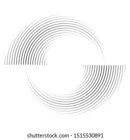 Speed Lines in Circle Form . Spiral Vector Illustration .Technology round Logo . Design element . Abstract Geometric shape . Striped border frame for image