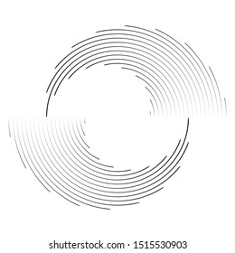 Speed Lines in Circle Form . Spiral Vector Illustration .Technology round Logo . Design element . Abstract Geometric shape . Striped border frame for image