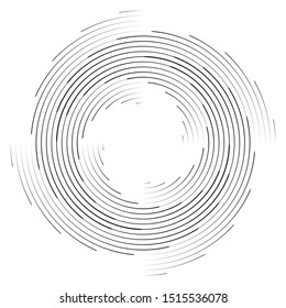 Speed Lines in Circle Form . Spiral Vector Illustration .Technology round Logo . Design element . Abstract Geometric shape . Striped border frame for image