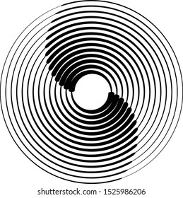 Speed Lines in Circle Form . Spiral Vector Illustration .Technology round Logo . Design element . Abstract Geometric shape . Striped border frame