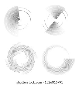 Speed Lines in Circle Form . Spiral Vector Illustration .Technology round Logo . Design element . Abstract Geometric shape . Striped border frame