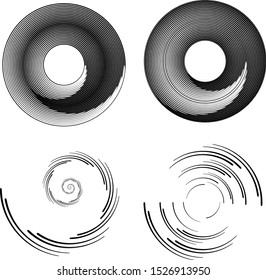 Speed Lines in Circle Form . Spiral Vector Illustration .Technology round Logo . Design element . Abstract Geometric shape . Striped border frame