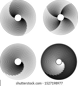 Speed Lines in Circle Form . Spiral Vector Illustration .Technology round Logo . Design element . Abstract Geometric shape . Striped border frame