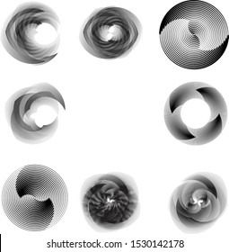 Speed Lines in Circle Form . Spiral Vector Illustration .Technology round Logo . Design element . Abstract Geometric shape . Striped border frame