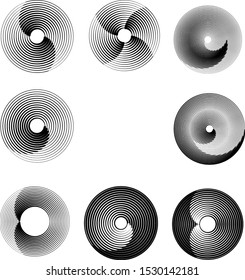 Speed Lines in Circle Form . Spiral Vector Illustration .Technology round Logo . Design element . Abstract Geometric shape . Striped border frame