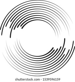 Speed Lines in Circle Form . Spiral Vector Illustration .Technology round Logo . Design element . Abstract Geometric shape . Striped border frame