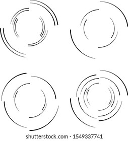 Speed Lines in Circle Form . Spiral Vector Illustration .Technology round Logo . Design element . Abstract Geometric shape . Striped border frame