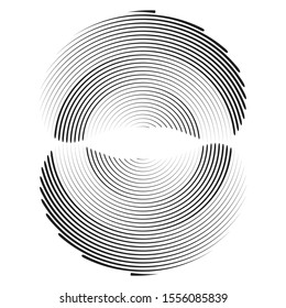 Speed Lines in Circle Form . Spiral Vector Illustration .Technology round Logo . Design element . Abstract Geometric shape . Striped border frame