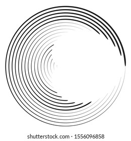 Speed Lines in Circle Form . Spiral Vector Illustration .Technology round Logo . Design element . Abstract Geometric shape . Striped border frame