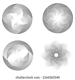 Speed Lines in Circle Form . Spiral Vector Illustration .Technology round Logo . Design element . Abstract Geometric shape . Striped border frame for image