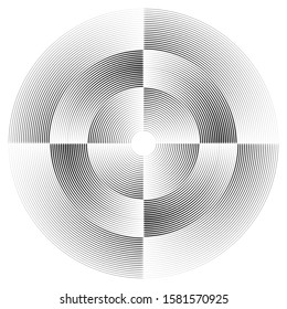 Speed Lines in Circle Form . Spiral Vector Illustration .Technology round Logo . Design element . Abstract Geometric shape . Striped border frame
