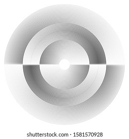 Speed Lines in Circle Form . Spiral Vector Illustration .Technology round Logo . Design element . Abstract Geometric shape . Striped border frame