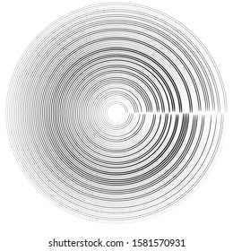Speed Lines in Circle Form . Spiral Vector Illustration .Technology round Logo . Design element . Abstract Geometric shape . Striped border frame
