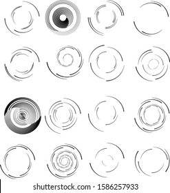 Speed Lines in Circle Form . Spiral Vector Illustration .Technology round Logo . Design element . Abstract Geometric shape . Striped border frame