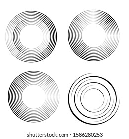 Speed Lines in Circle Form . Spiral Vector Illustration .Technology round Logo . Design element . Abstract Geometric shape . Striped border frame