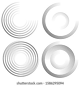 Speed Lines in Circle Form . Spiral Vector Illustration .Technology round Logo . Design element . Abstract Geometric shape . Striped border frame