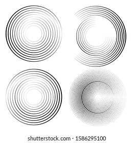 Speed Lines in Circle Form . Spiral Vector Illustration .Technology round Logo . Design element . Abstract Geometric shape . Striped border frame