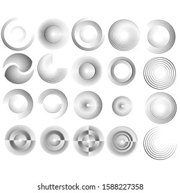 Speed Lines in Circle Form . Spiral Vector Illustration .Technology round Logo . Design element . Abstract Geometric shape . Striped border frame for image