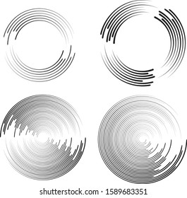 Speed Lines in Circle Form . Spiral Vector Illustration .Technology round Logo . Design element . Abstract Geometric shape . Striped border frame for image