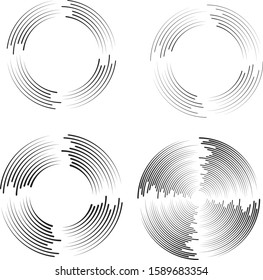 Speed Lines in Circle Form . Spiral Vector Illustration .Technology round Logo . Design element . Abstract Geometric shape . Striped border frame for image