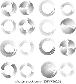 Speed Lines in Circle Form . Spiral Vector Illustration .Technology round Logo . Design element . Abstract Geometric shape . Striped border frame for image