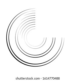 Speed Lines in Circle Form . Spiral Vector Illustration .Technology round Logo . Design element . Abstract Geometric shape . Striped border frame