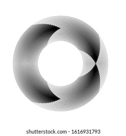 Speed Lines in Circle Form . Spiral Vector Illustration .Technology round Logo . Design element . Abstract Geometric shape . Striped border frame for image