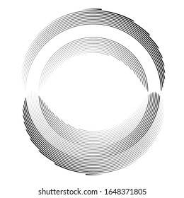 Speed Lines in Circle Form . Spiral Vector Illustration .Technology round Logo . Design element . Abstract Geometric shape . Striped border frame