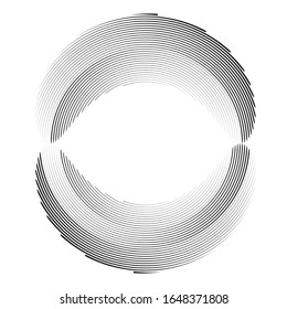 Speed Lines in Circle Form . Spiral Vector Illustration .Technology round Logo . Design element . Abstract Geometric shape . Striped border frame