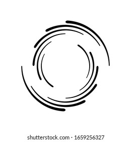 Líneas de velocidad en forma de círculo . Ilustración de vectores en espiral .Logo circular de tecnología . Elemento de diseño . Forma geométrica abstracta . Marco de borde rayado