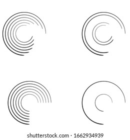 Líneas de velocidad en forma de círculo . Ilustración de vectores en espiral .Logo circular de tecnología . Elemento de diseño . Forma geométrica abstracta . Marco de borde rayado