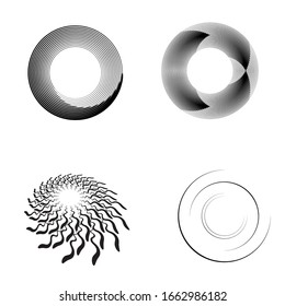 Líneas de velocidad en forma de círculo . Ilustración de vectores en espiral .Logo circular de tecnología . Elemento de diseño . Forma geométrica abstracta . Marco de borde rayado