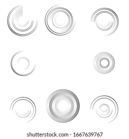 Speed Lines in Circle Form . Spiral Vector Illustration .Technology round Logo . Design element . Abstract Geometric shape . Striped border frame