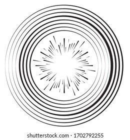 Líneas de velocidad en forma de círculo . Ilustración de vectores en espiral .Logo circular de tecnología . Elemento de diseño . Forma geométrica abstracta . Marco de borde rayado