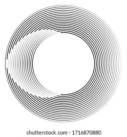 Líneas de velocidad en forma de círculo . Ilustración de vectores en espiral .Logo circular de tecnología . Elemento de diseño . Forma geométrica abstracta . Frontera a rayas 