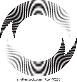 Speed Lines in Circle Form . Spiral Vector Illustration .Technology round Logo . Design element  . Abstract Geometric shape . Stylish Circular arrow . 