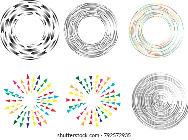 Speed Lines in Circle Form . Spiral Vector Illustration .Technology round Logo . Design element . Abstract Geometric shape . Circular arrows