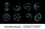 Speed lines in circle form. Thick halftone dotted speed lines. Design element for technology round logo, frame, tattoo, web pages, prints, posters. Abstract background template