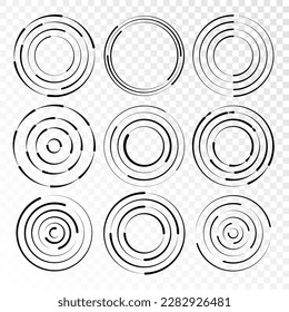 Speed lines circle frames. Round swirl and curves movement spiral symbols.	