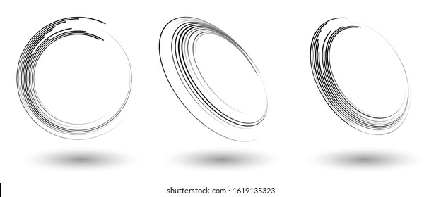 Speed lines in circles. EPS10 vector illustration. Round logo or icon. Design element or abstract geometric shape. Striped border frame